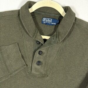 Vintage Polo Ralph Lauren Shirt Mens Small Henley Thermal Military Olive 90s Y2K